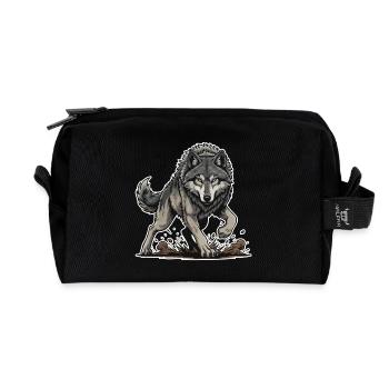 Wild Gray Wolf Walking Mascot Wolf Alpha - Recycled Toiletry Zip Bag - black - Front