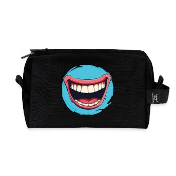 Lachender Cartoon, Mund weit offen und rote Lippen - Recycelte Kulturtasche - Schwarz - Vorne