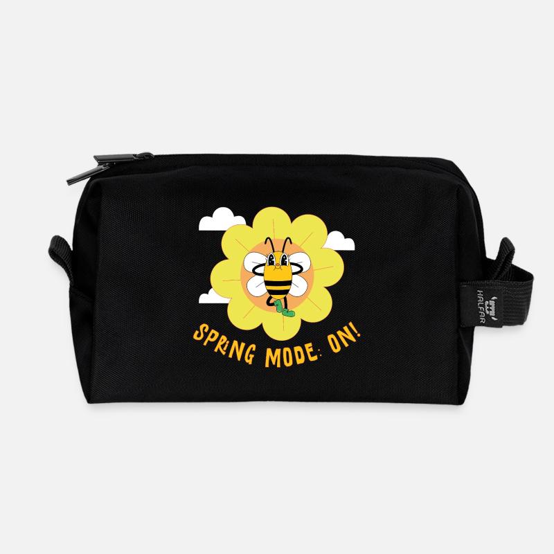 Spring Mode On – Fröhliches Frühlingsmotiv - Recycelte Kulturtasche - Schwarz
