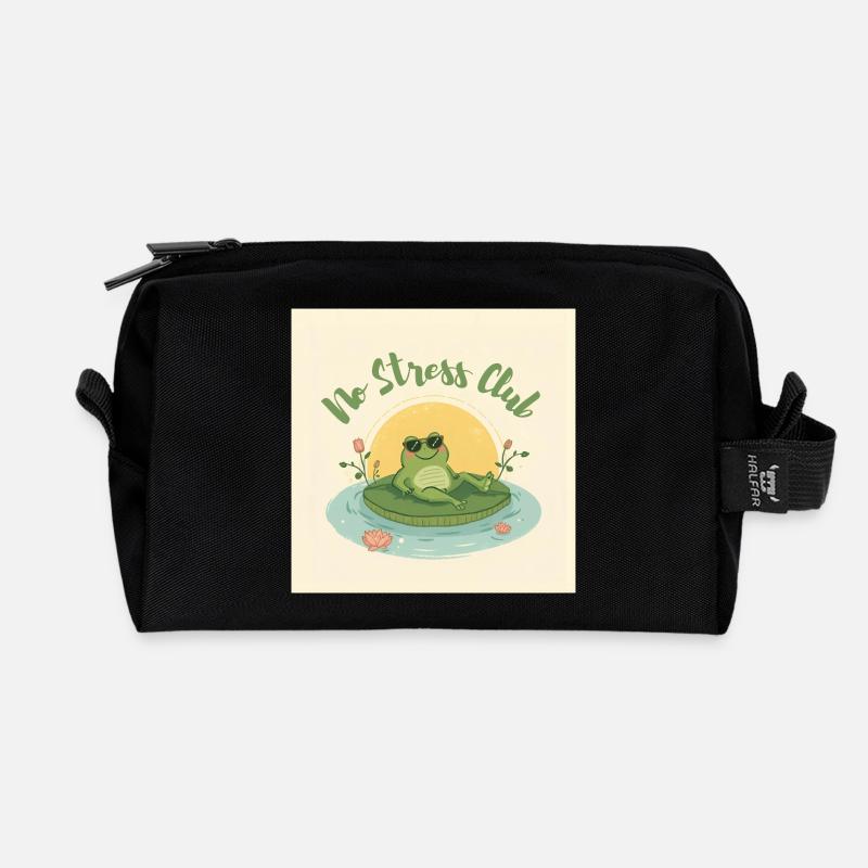 No Stress Club Frog Chill - Recycelte Kulturtasche - Schwarz