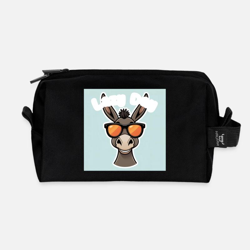 Esel mit orangefarbener Sommerbrille - Recycelte Kulturtasche - Schwarz