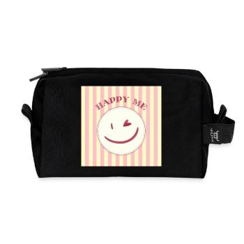 Sourire sur motif rayé - Trousse de toilette en tissu recyclé - noir - Devant