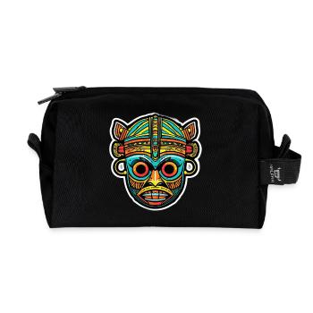Colorful Tribal Mask - Recycled Toiletry Zip Bag - black - Front