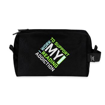 I Work To Support My Reading Addiction Books Logo - Recycled Toiletry Zip Bag - black - Front