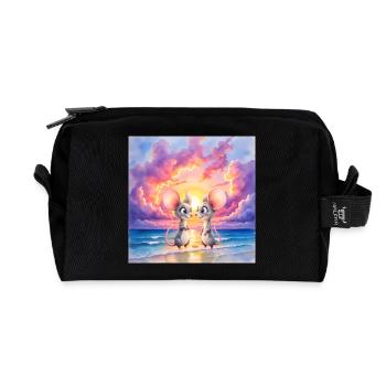 Little mice at sunset on the beach - Recycled Toiletry Zip Bag - black - Front