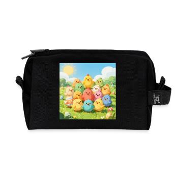 Colorful Chickens Group Photo - Recycled Toiletry Zip Bag - black - Front
