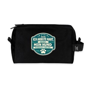 Ich arbeite hart für meinen Hund Badge - Recycelte Kulturtasche - Schwarz - Vorne