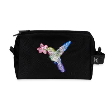 Zentangle Hummingbird with Flower - Recycled Toiletry Zip Bag - black - Front