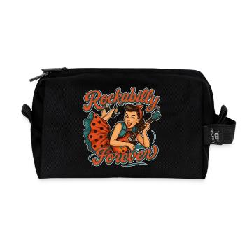 Rockabilly Forever: Rockabella with electric guitar - Recycled Toiletry Zip Bag - black - Front