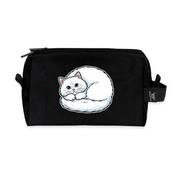 White Angora Cat Blue Eyes Coiled Cute - Recycled Toiletry Zip Bag - black - Front