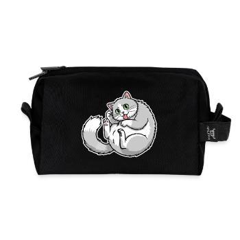 Chat Gris et Blanc Rigolo Langue Sortie Mignon - Trousse de toilette en tissu recyclé - noir - Devant