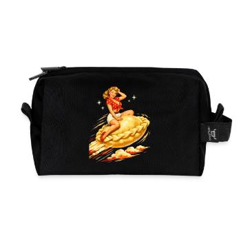 Pelmeni Pin-Up: Fliegende Teigtasche Retro Art - Recycelte Kulturtasche - Schwarz - Vorne