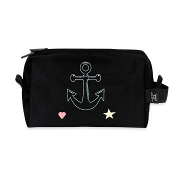 Anchor Lines Motif Heart Star - Recycled Toiletry Zip Bag - black - Front