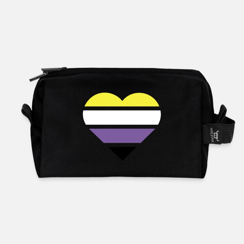 Pride Flag Heart · Nonbinary - Recycled Toiletry Zip Bag - black