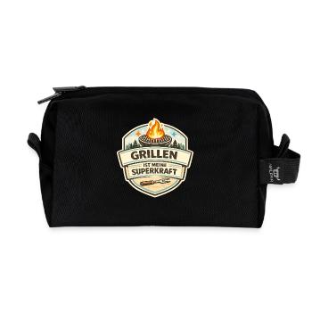 Grillen ist meine Superkraft - Recycelte Kulturtasche - Schwarz - Vorne