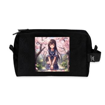Cherry blossoms schoolgirl - Recycled Toiletry Zip Bag - black - Front