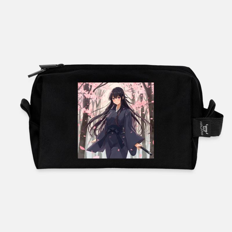 Sakura Samurai dans la forêt - Trousse de toilette en tissu recyclé - noir