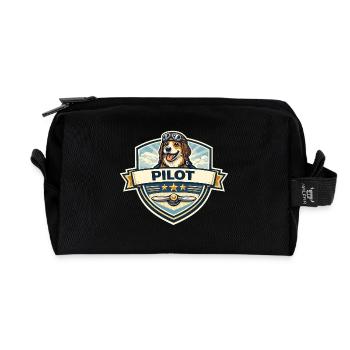 Dog Pilot Badge Cartoon - Recycled Toiletry Zip Bag - black - Front