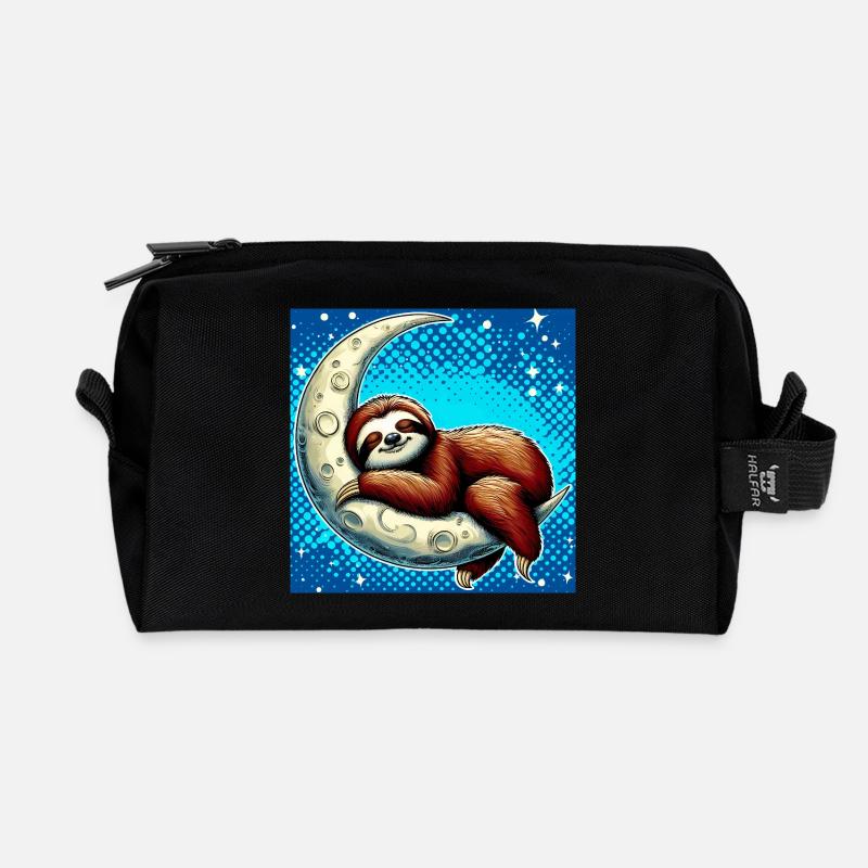 Sloth sleeps on the Moon - Recycled Toiletry Zip Bag - black