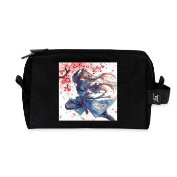 Cherry Blossom Ninja in Lightning Attack - Recycled Toiletry Zip Bag - black - Front