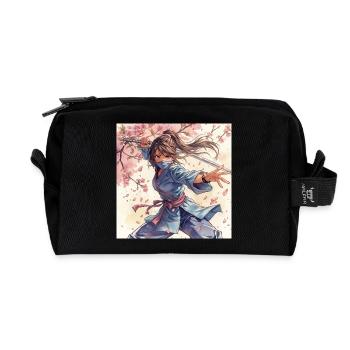 Flower Blade Ninja in Kimono - Recycled Toiletry Zip Bag - black - Front