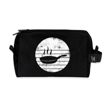 Cooking Frying Pan Sketch - Recycled Toiletry Zip Bag - black - Front