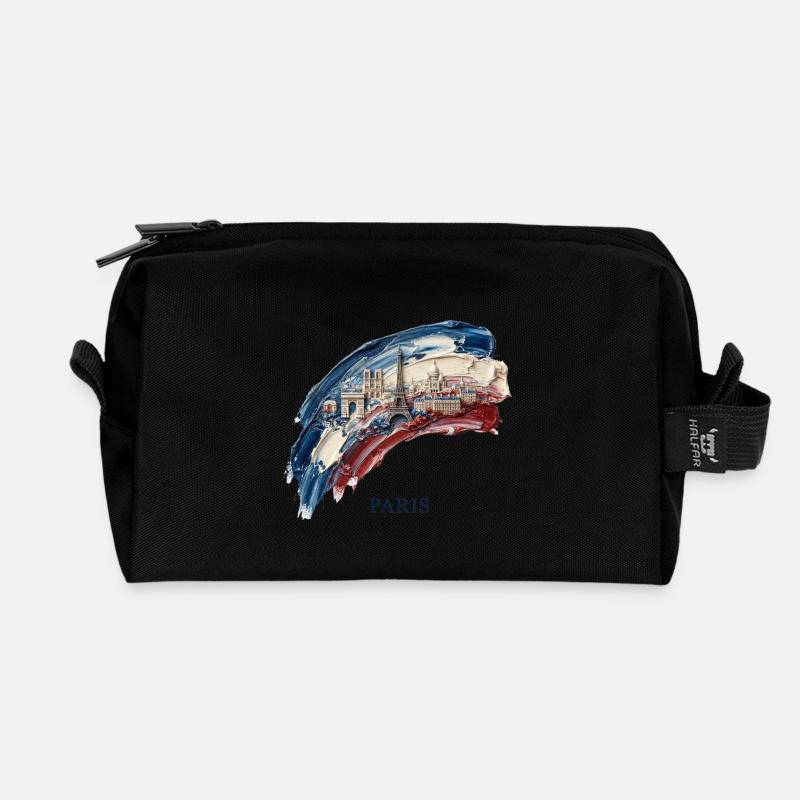 Paris Brushstroke Cityscape Flag - Recycled Toiletry Zip Bag - black