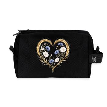 Weizen Herz Kornblume Winde Blumen Natur Motiv   - Recycelte Kulturtasche - Schwarz - Vorne