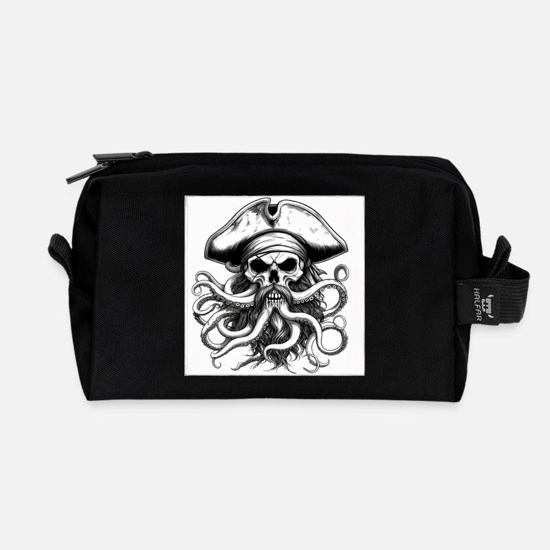 Piratenschädel und Oktopus-Tinte - Recycelte Kulturtasche - Schwarz