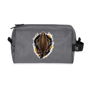 Golden Carp Top View Premium Fishing Design - Recycled Toiletry Zip Bag - anthracite - Front