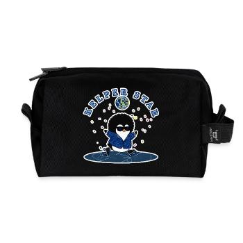 Falkland Islands  Cool Disco Penguin Snow Skater - Recycled Toiletry Zip Bag - black - Front