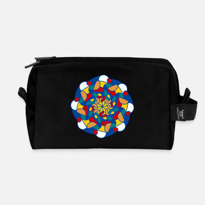 Bright Kaleidoscope Mandala - Recycled Toiletry Zip Bag - black