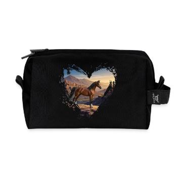 Un cheval Arabe Al Jawf, un paysage et un coeur - Trousse de toilette en tissu recyclé - noir - Devant