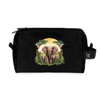 Savannah Elephant Family Illustration - Recycled Toiletry Zip Bag - black - Front