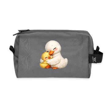 Mom duck cuddles with her baby - Recycled Toiletry Zip Bag - anthracite - Front