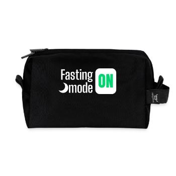 Fasting mode ON text design - Recycled Toiletry Zip Bag - black - Front