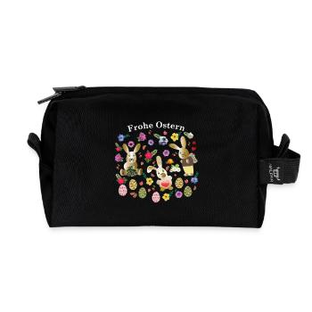 Wir wünschen euch frohe Ostern! Schöne Osterhasen. - Recycelte Kulturtasche - Schwarz - Vorne