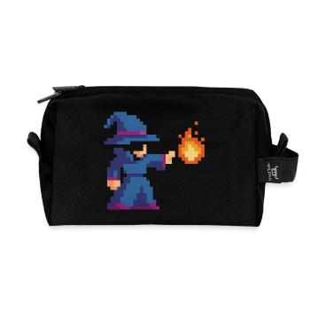 Pixel Wizard und Feuer - Recycelte Kulturtasche - Schwarz - Vorne