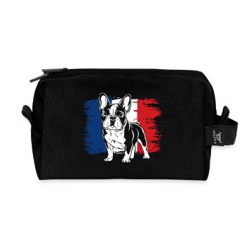 Bouledogue français Frenchie avec lunettes de soleil - Trousse de toilette en tissu recyclé - noir - Devant