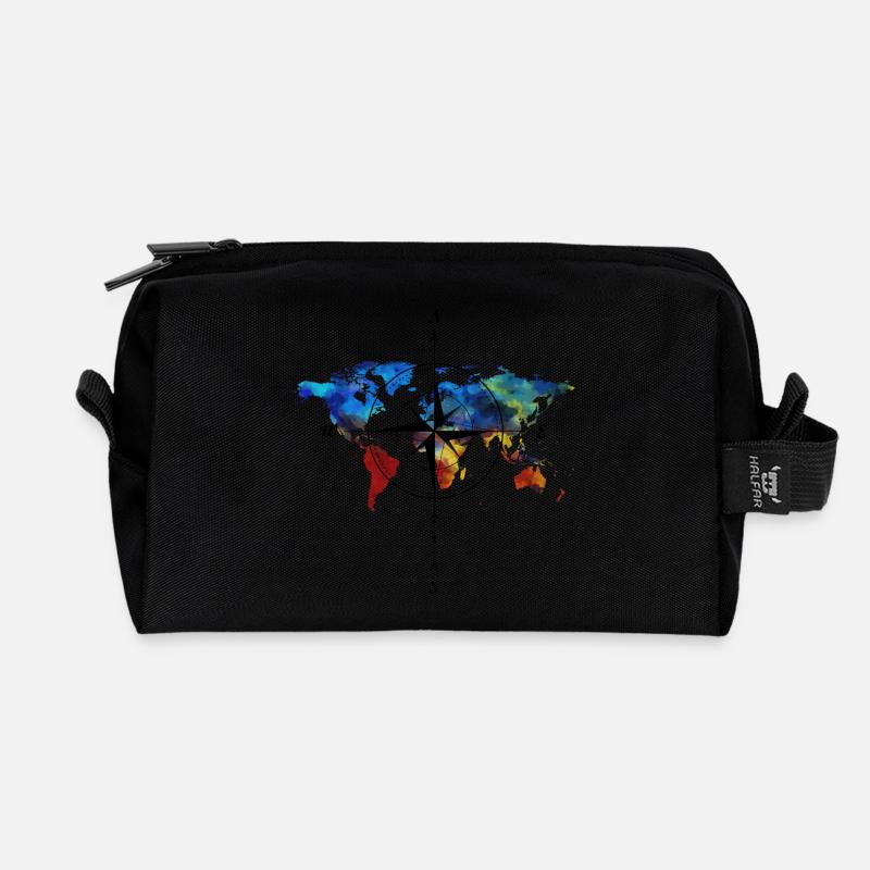 Kompass mit Weltkarte - Recycelte Kulturtasche - Schwarz