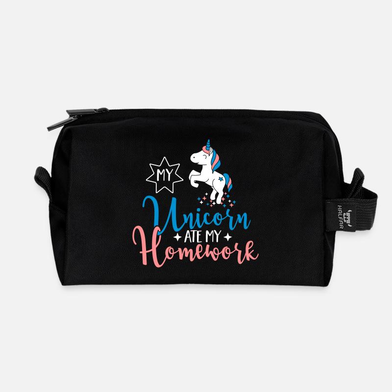 My Unicorn ate my Homework - Hausaufgaben -Einhorn - Recycelte Kulturtasche - Schwarz