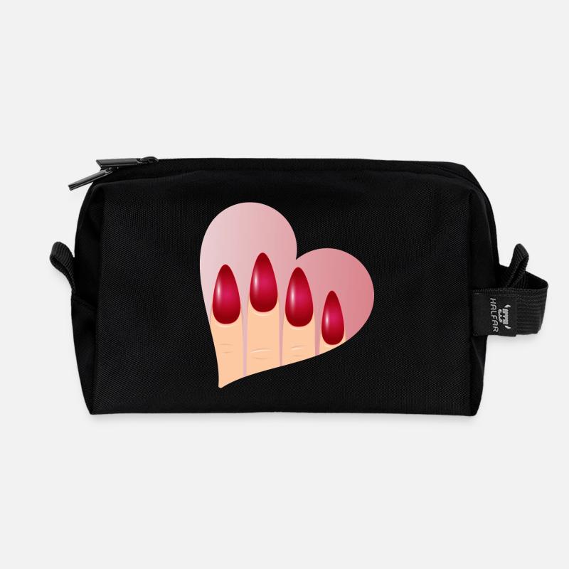 Maniküre mit Liebe - Herz mit roten Fingernägel - Recycelte Kulturtasche - Schwarz