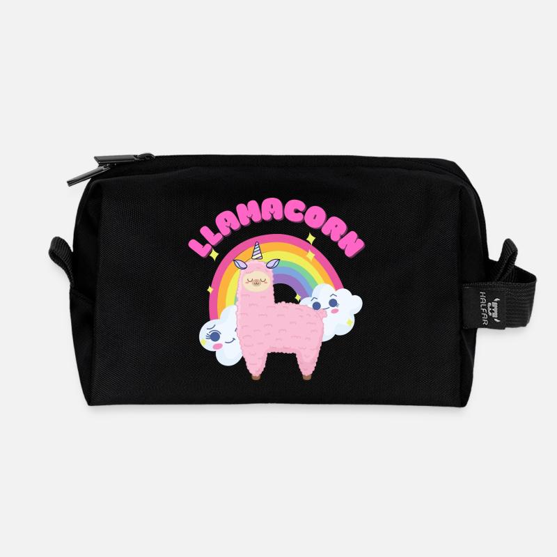 Skurriles rosa Lama mit Regenbogen - Recycelte Kulturtasche - Schwarz