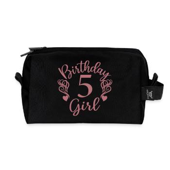 5th Birthday Girl, 5 Years Old Gift For Kids - Recycled Toiletry Zip Bag - black - Front