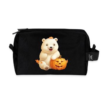Halloween polar bear with pumpkin - Recycled Toiletry Zip Bag - black - Front
