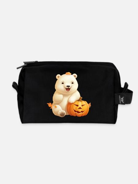 Halloween-Eisbär mit Kürbis - Recycelte Kulturtasche - Schwarz