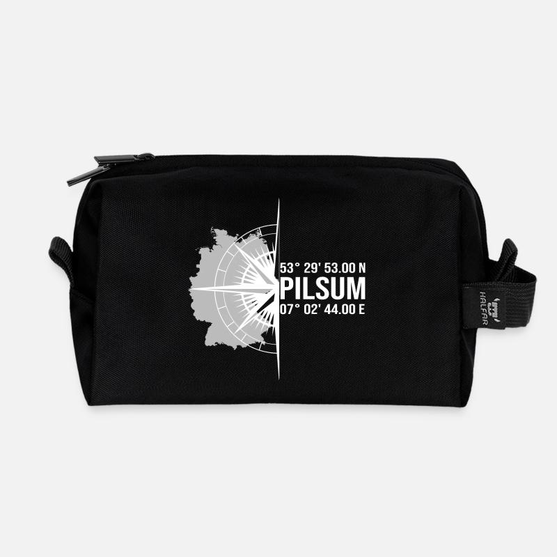 Koordinaten Pilsum - Recycelte Kulturtasche - Schwarz