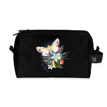 rare butterfly with exotic flowers - Recycled Toiletry Zip Bag - black - Front