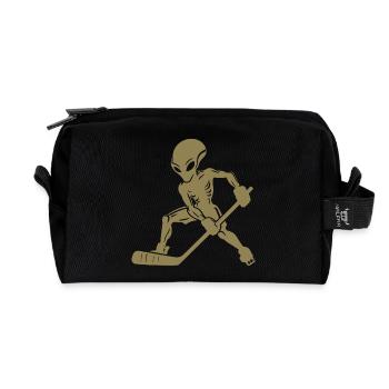 Alien Ice Hockey Player Silhouette Minimalist - Recycled Toiletry Zip Bag - black - Front