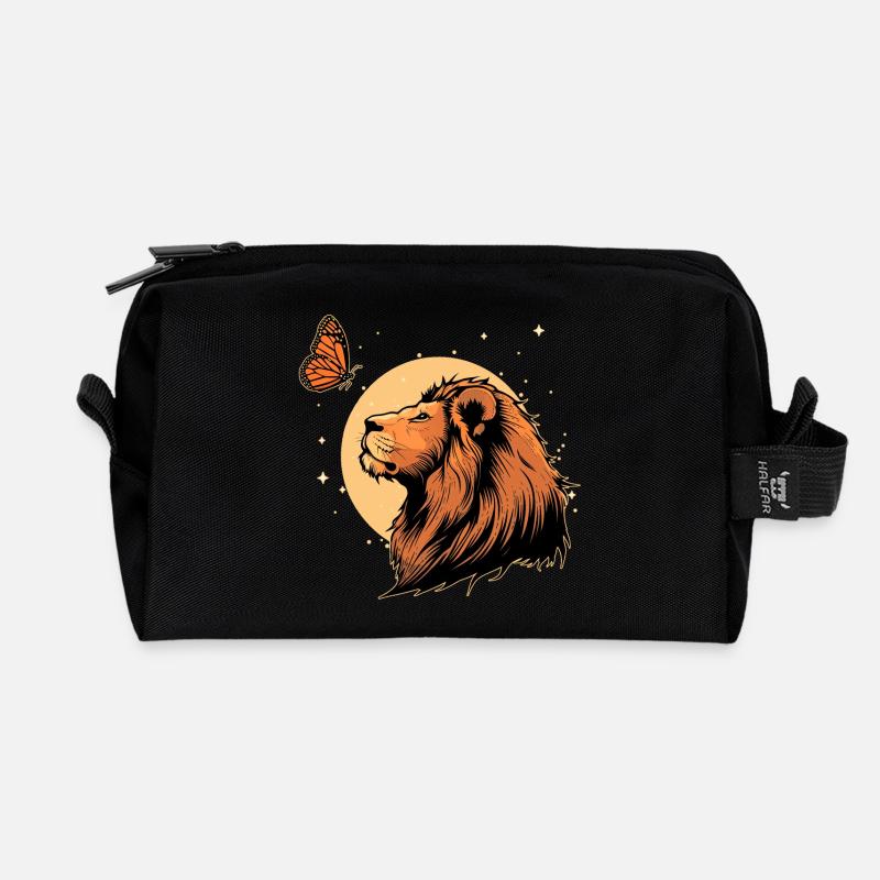 Löwe mit Schmetterling - Recycelte Kulturtasche - Schwarz